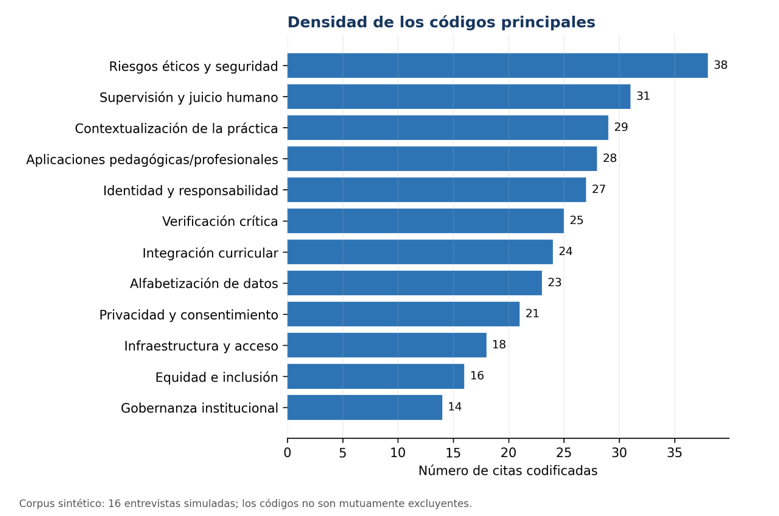 Figura 1. Densidad de los códigos principales en el corpus sintético